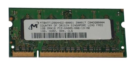 mt8htf12864hdz 800g1 micron 1gb pc2 6400 ddr2 800mhz non ecc unbuffered cl6 200 pin sodimm dual rank memory module
